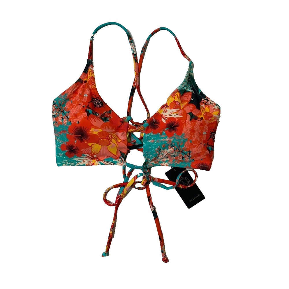 Relleciga Bikini Top Womens L Large Floral Print Cutout Tie Front Padded Swim